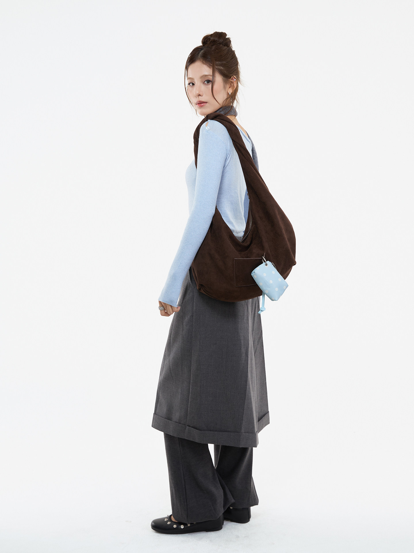 JANDRESS Suede Brown Twisted Pocket Underarm Bag