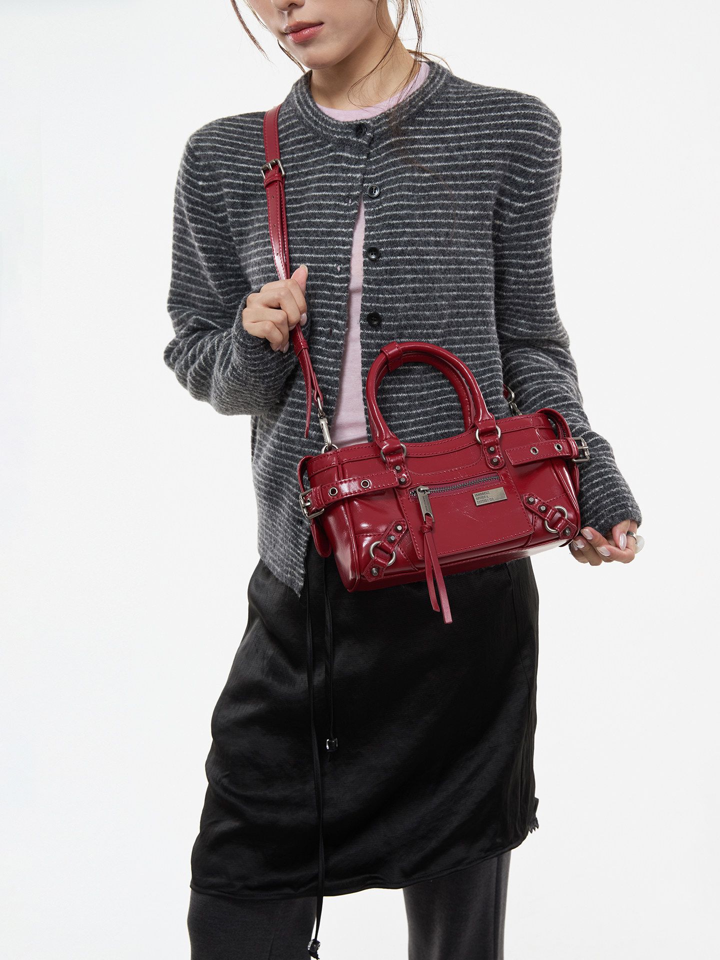 JANDRESS Red PU Leather Zip-Top Crossbody Bag
