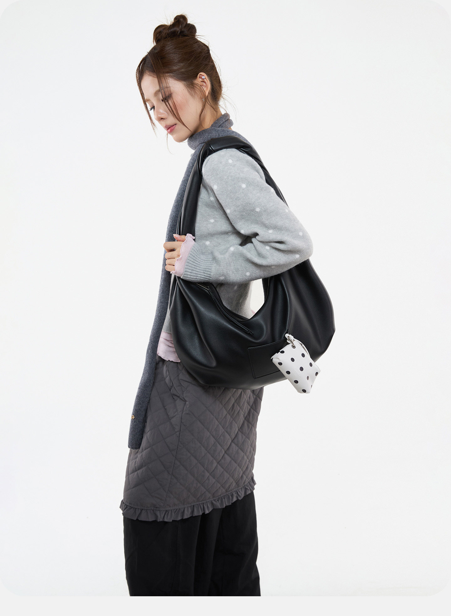 JANDRESS Black Faux Leather Zip-Top Underarm Bag