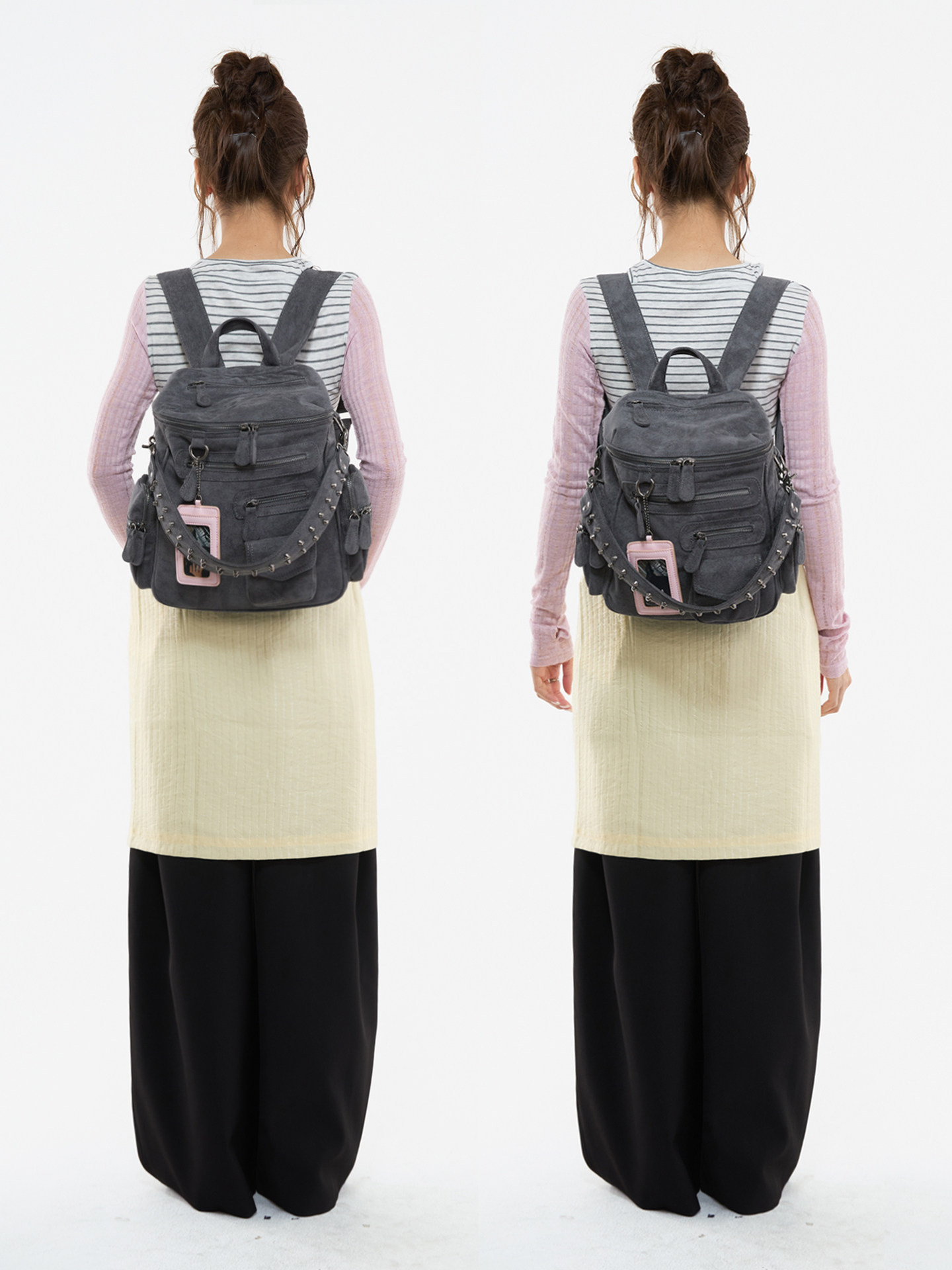 JANDRESS Blue-Grey Studded Multi-Pocket Backpack
