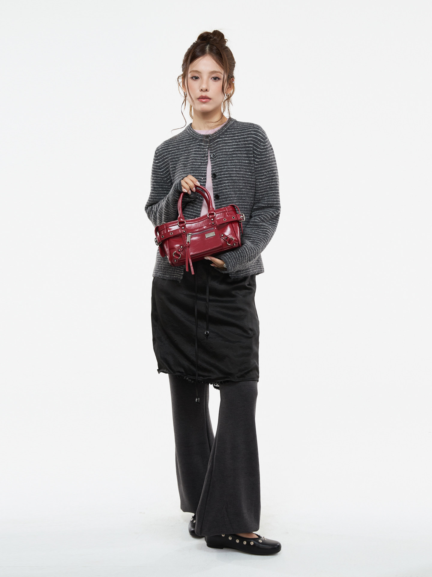 JANDRESS Red PU Leather Zip-Top Crossbody Bag