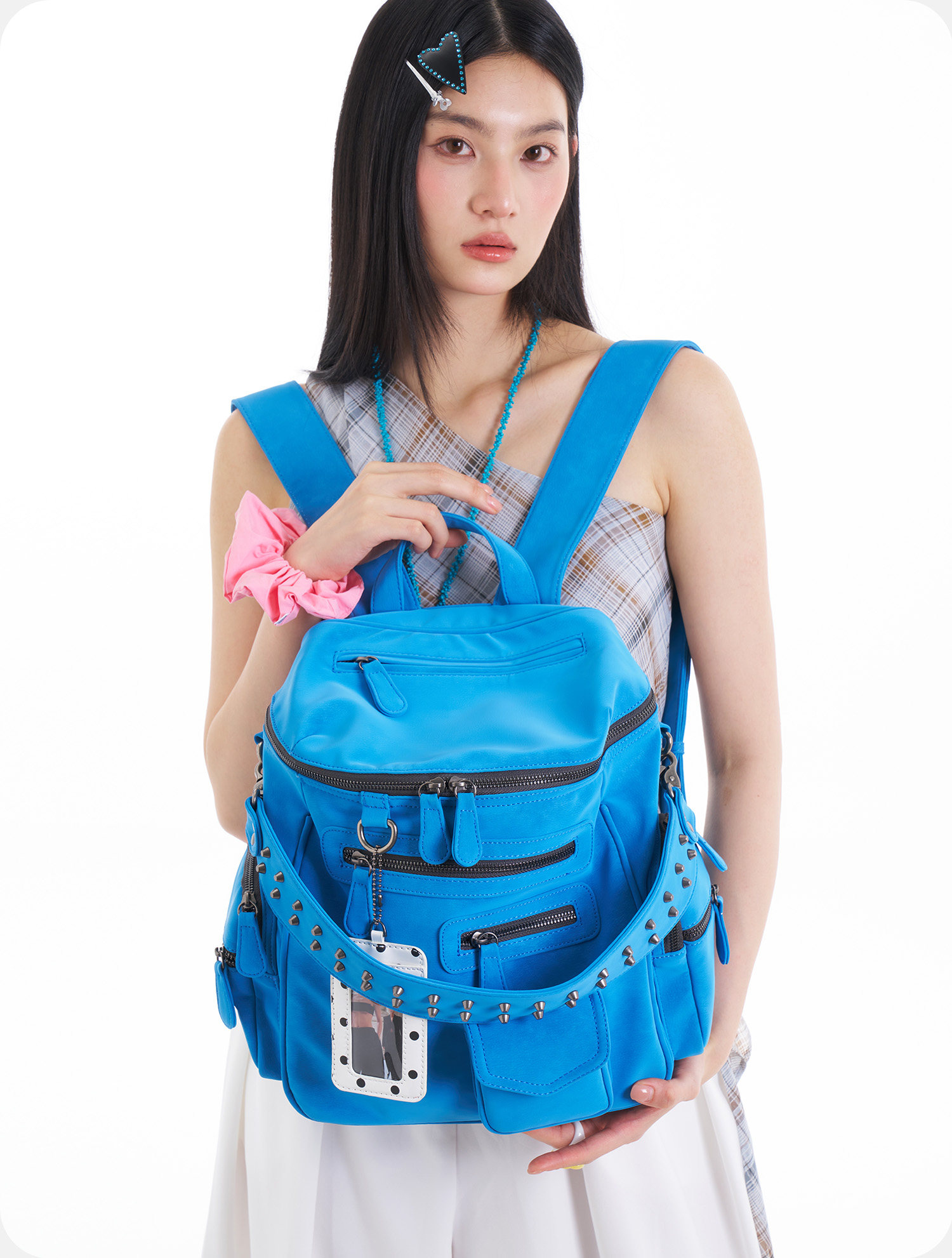 JANDRESS Florida Blue Multi-Pocket Rivet Backpack