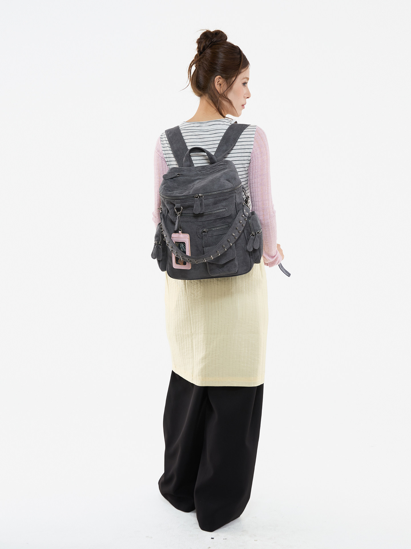 JANDRESS Blue-Grey Studded Multi-Pocket Backpack