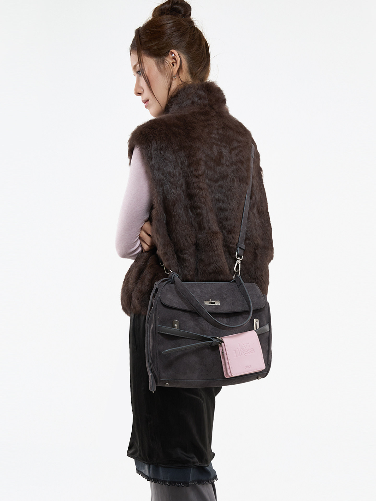 JANDRESS Blue-Grey Suede Clasp Backpack