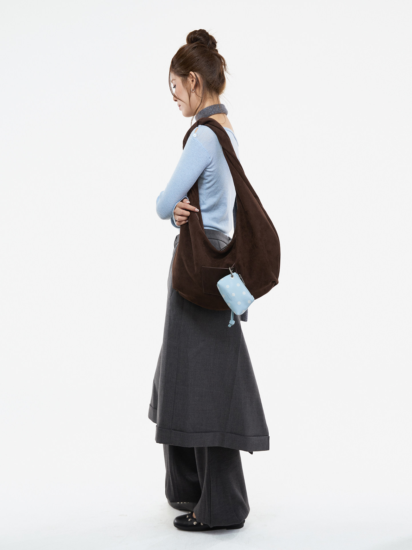 JANDRESS Suede Brown Twisted Pocket Underarm Bag