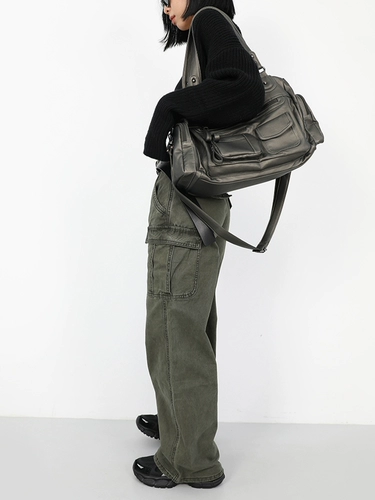 Простые/оригинальные антикварные зеленые брюки Sri Lincoln с карманами и карманами на молнии, сексуальная мотоциклетная сумка Y2K, сумка через плечо через плечо