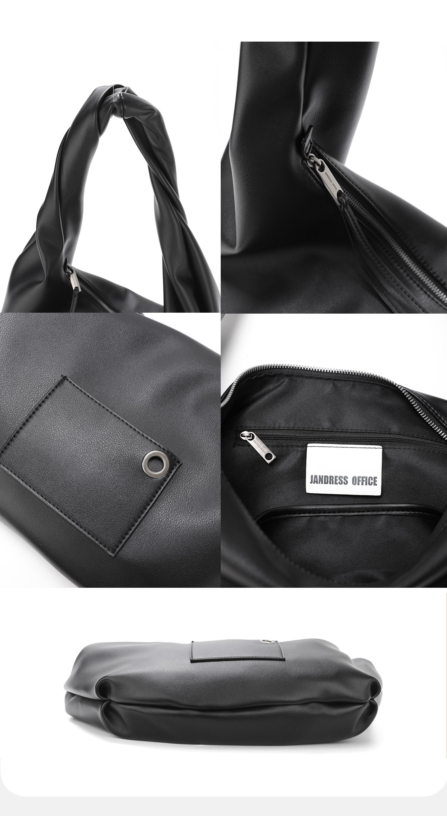 JANDRESS Black Faux Leather Zip-Top Underarm Bag