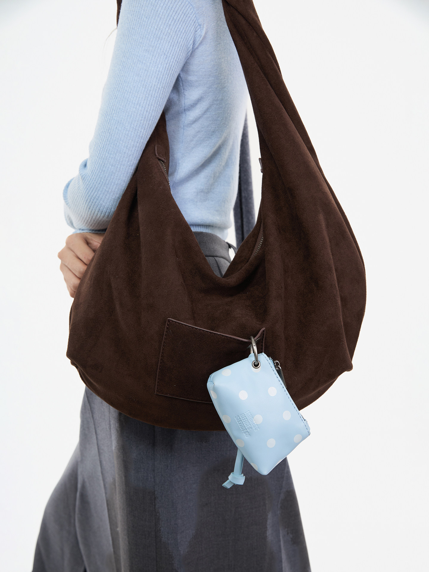 JANDRESS Suede Brown Twisted Pocket Underarm Bag