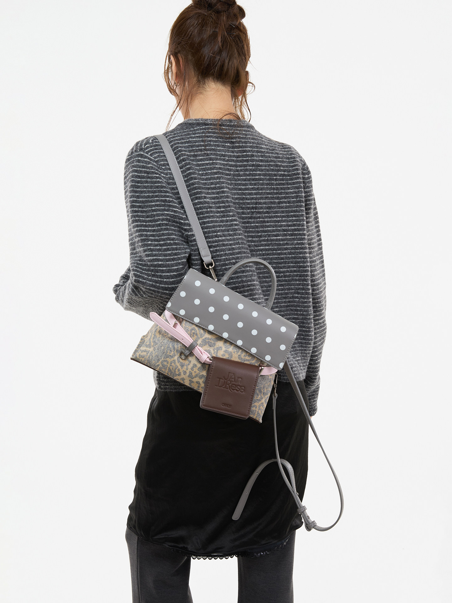 JANDRESS Gray Leopard Print Faux Leather Backpack