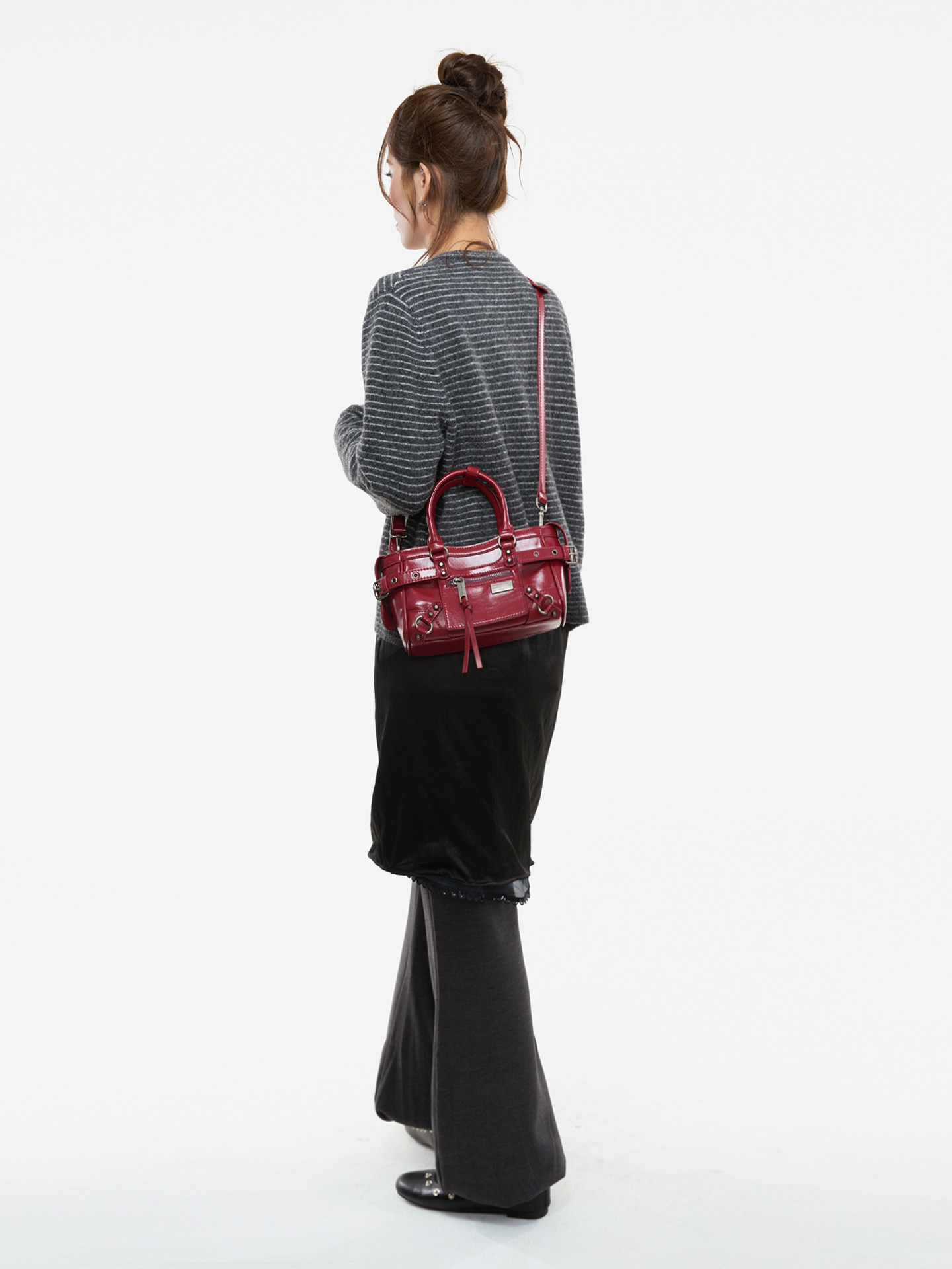 JANDRESS Red PU Leather Zip-Top Crossbody Bag