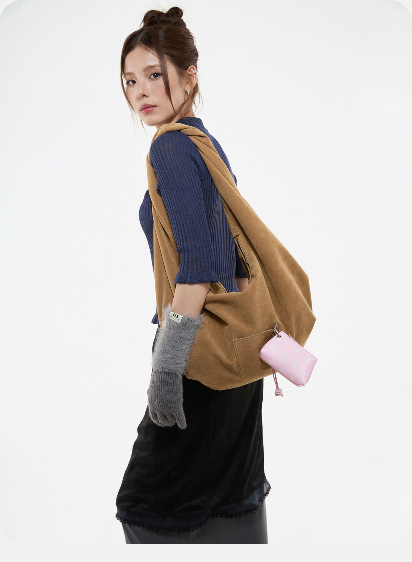 JANDRESS Khaki Faux Leather Zip-Top Underarm Bag