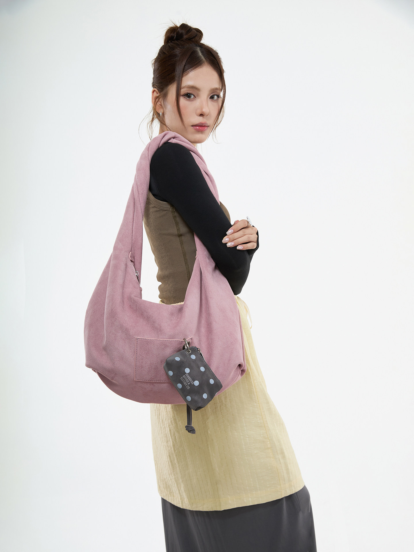 JANDRESS Mochi Pink Faux Leather Zip-Top Underarm Bag