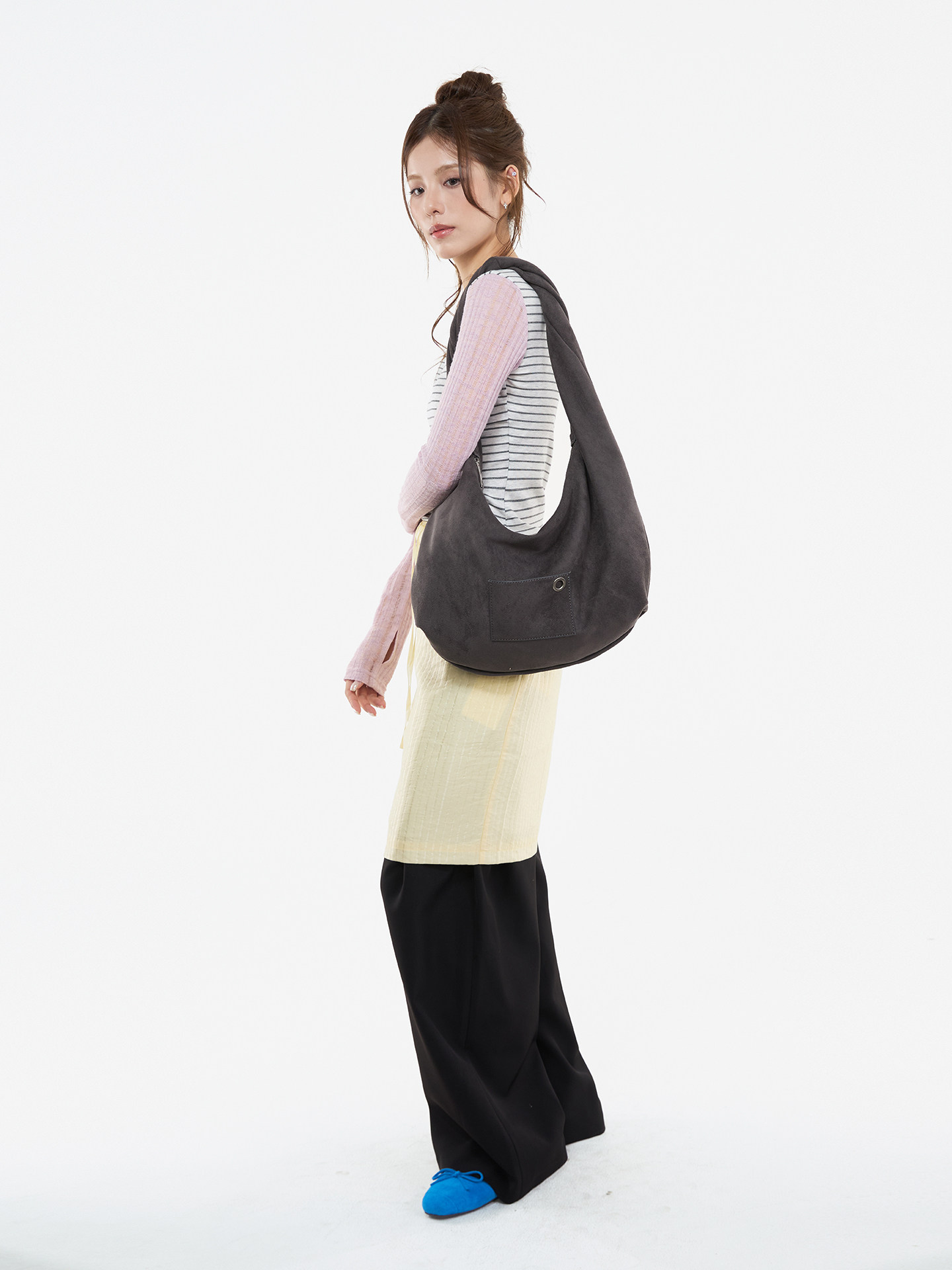 JANDRESS Blue-Grey Twist Pocket Underarm Bag