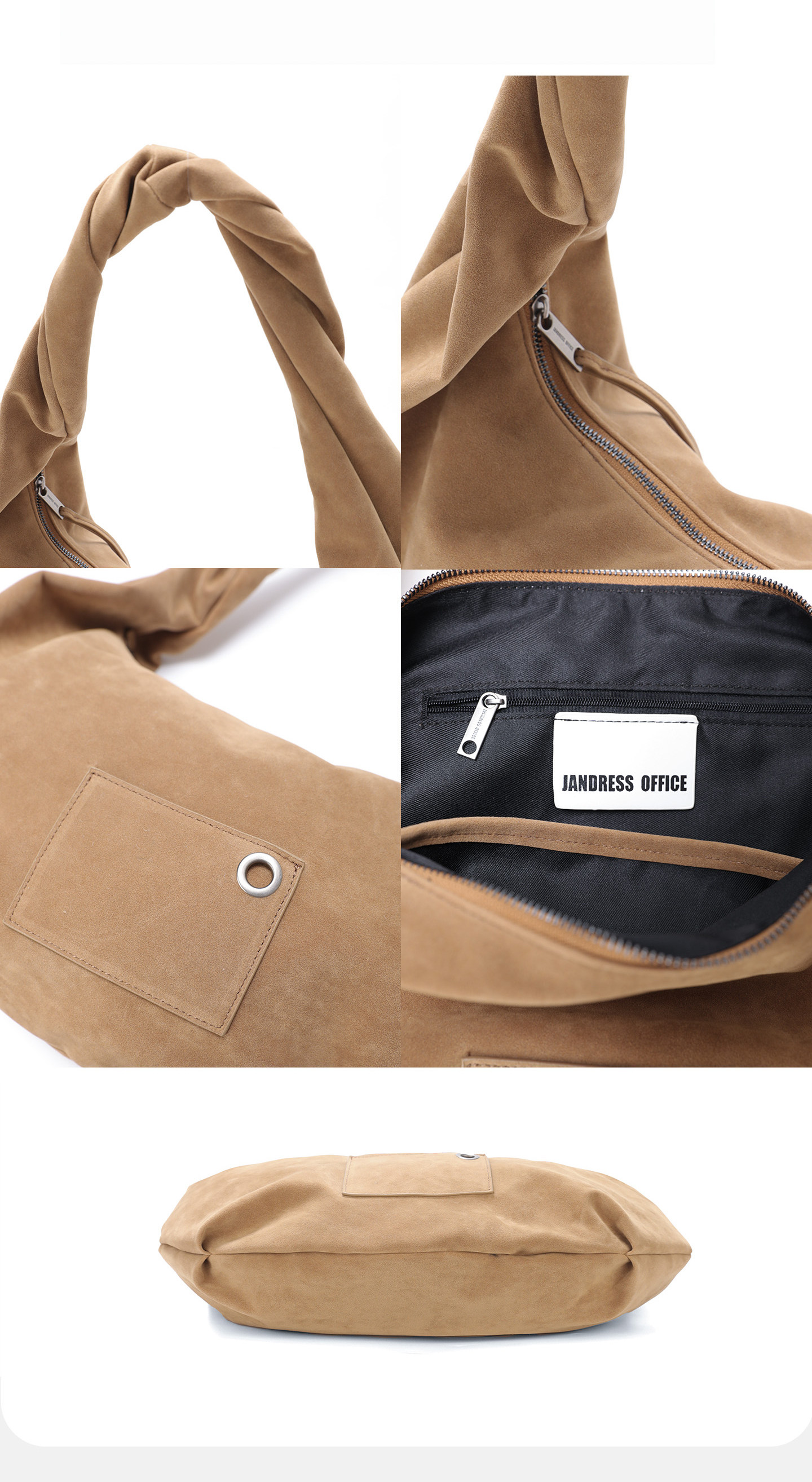 JANDRESS Khaki Faux Leather Zip-Top Underarm Bag