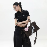 Простая/ограниченная версия замшевой коричневой парижской заклепки, мотоциклетная сумка для девочек, ретро-сумка через плечо для поездок на работу и на работу