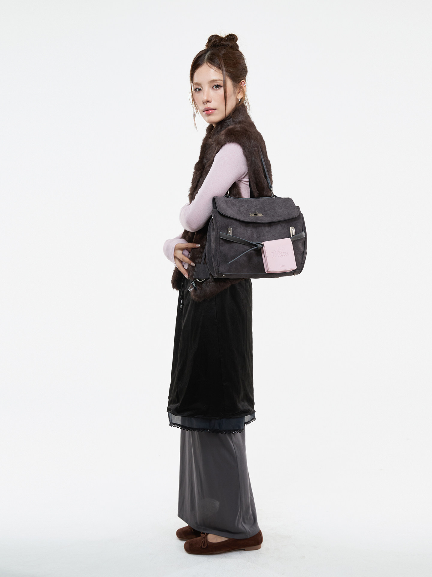 JANDRESS Blue-Grey Suede Clasp Backpack