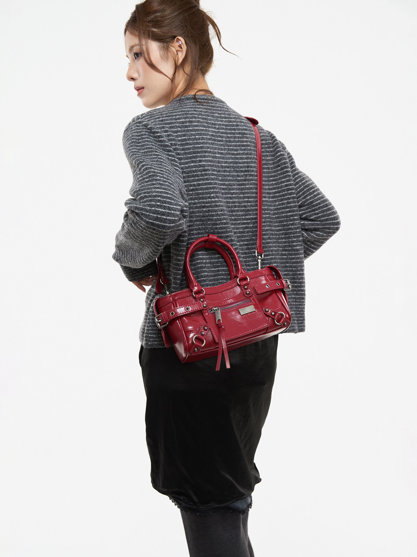 JANDRESS Red PU Leather Zip-Top Crossbody Bag