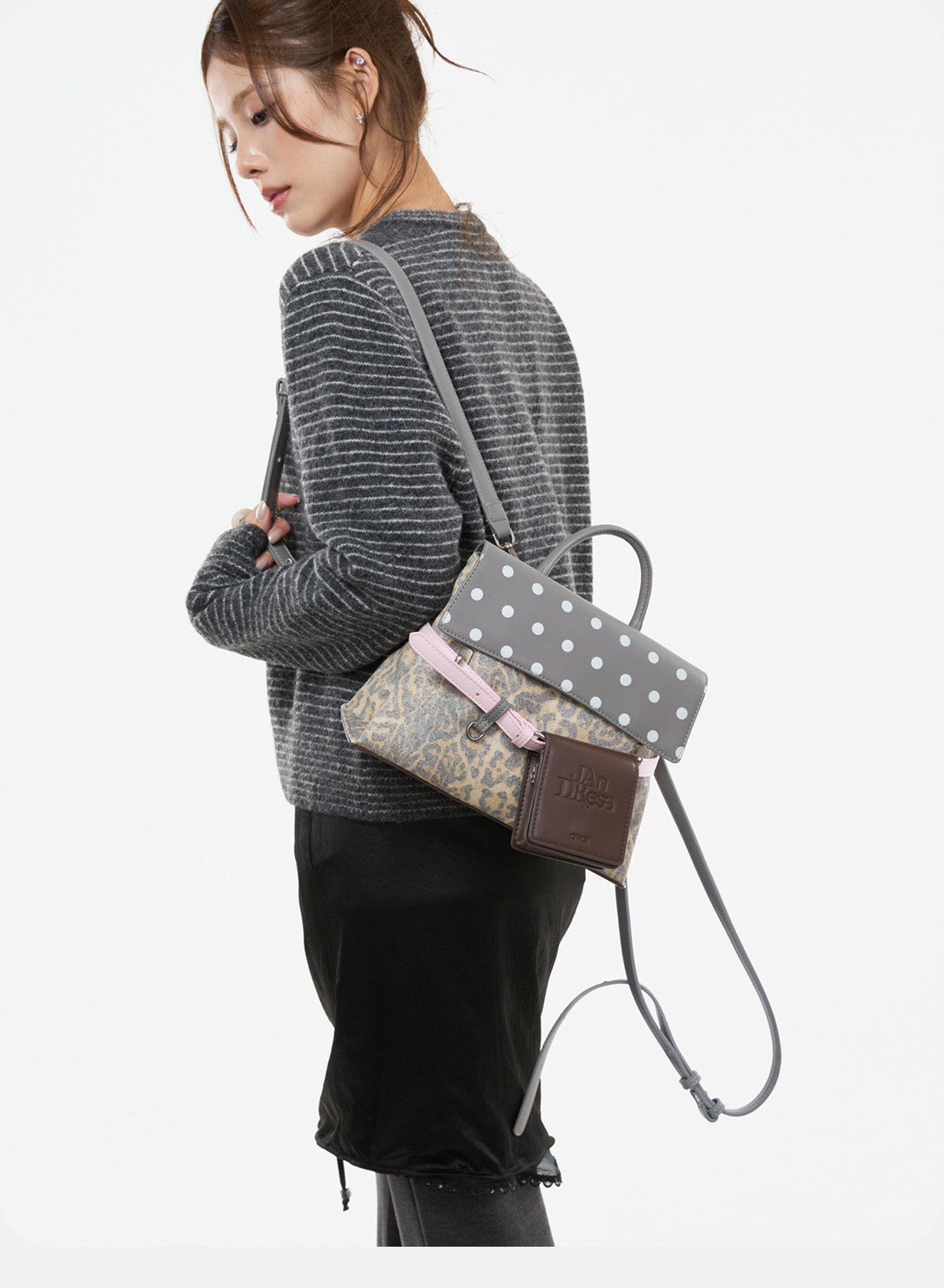 JANDRESS Gray Leopard Print Faux Leather Backpack
