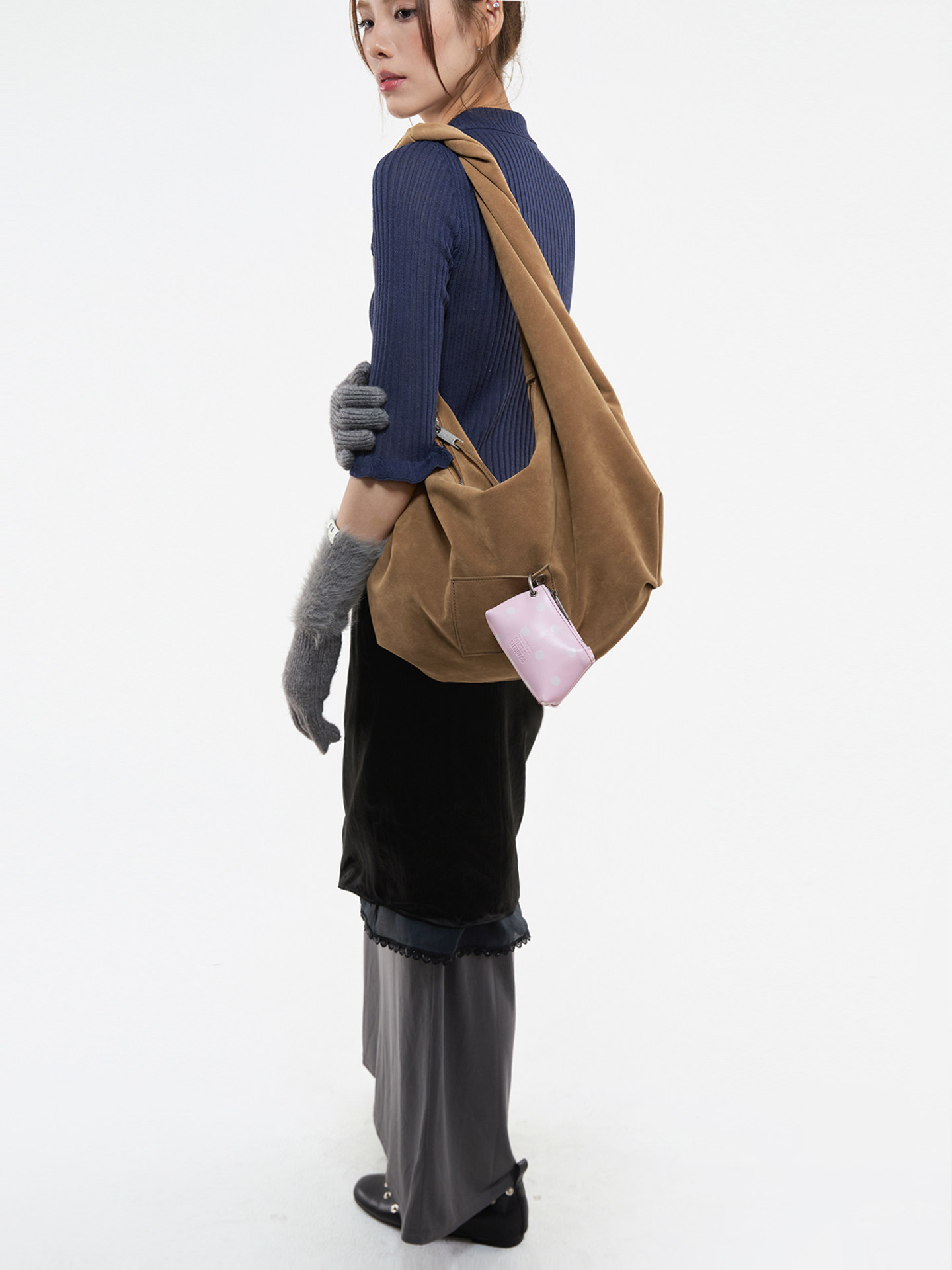 JANDRESS Khaki Faux Leather Zip-Top Underarm Bag