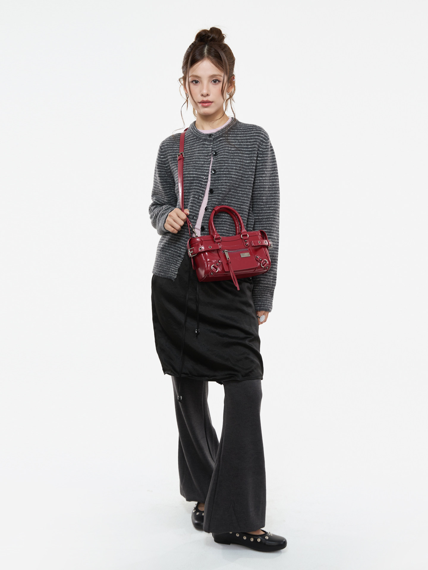 JANDRESS Red PU Leather Zip-Top Crossbody Bag