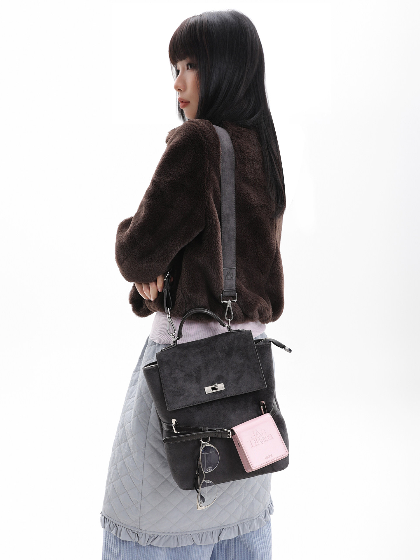 JANDRESS Faux Leather Color-Block Crossbody Backpack