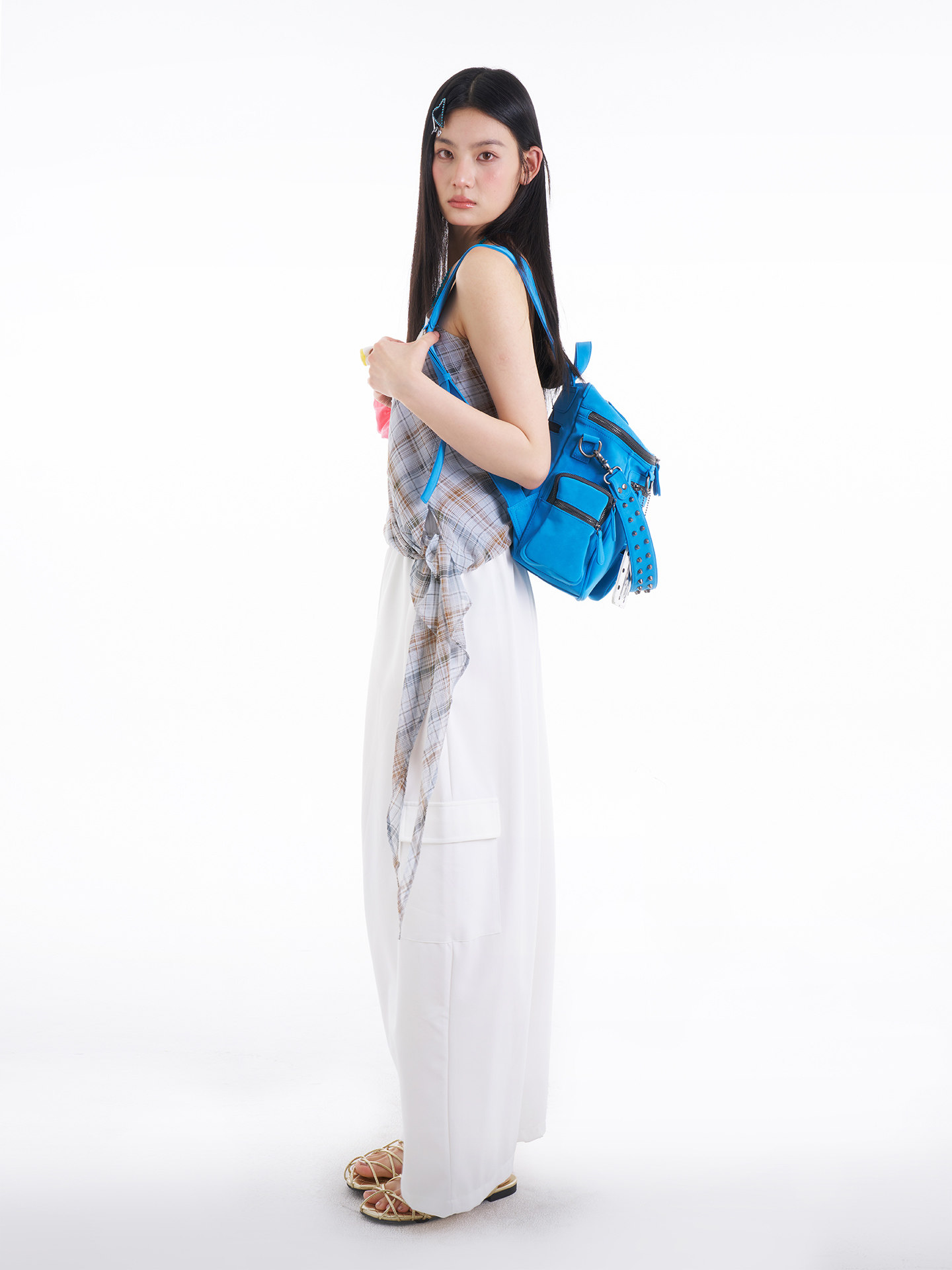 JANDRESS Florida Blue Multi-Pocket Rivet Backpack