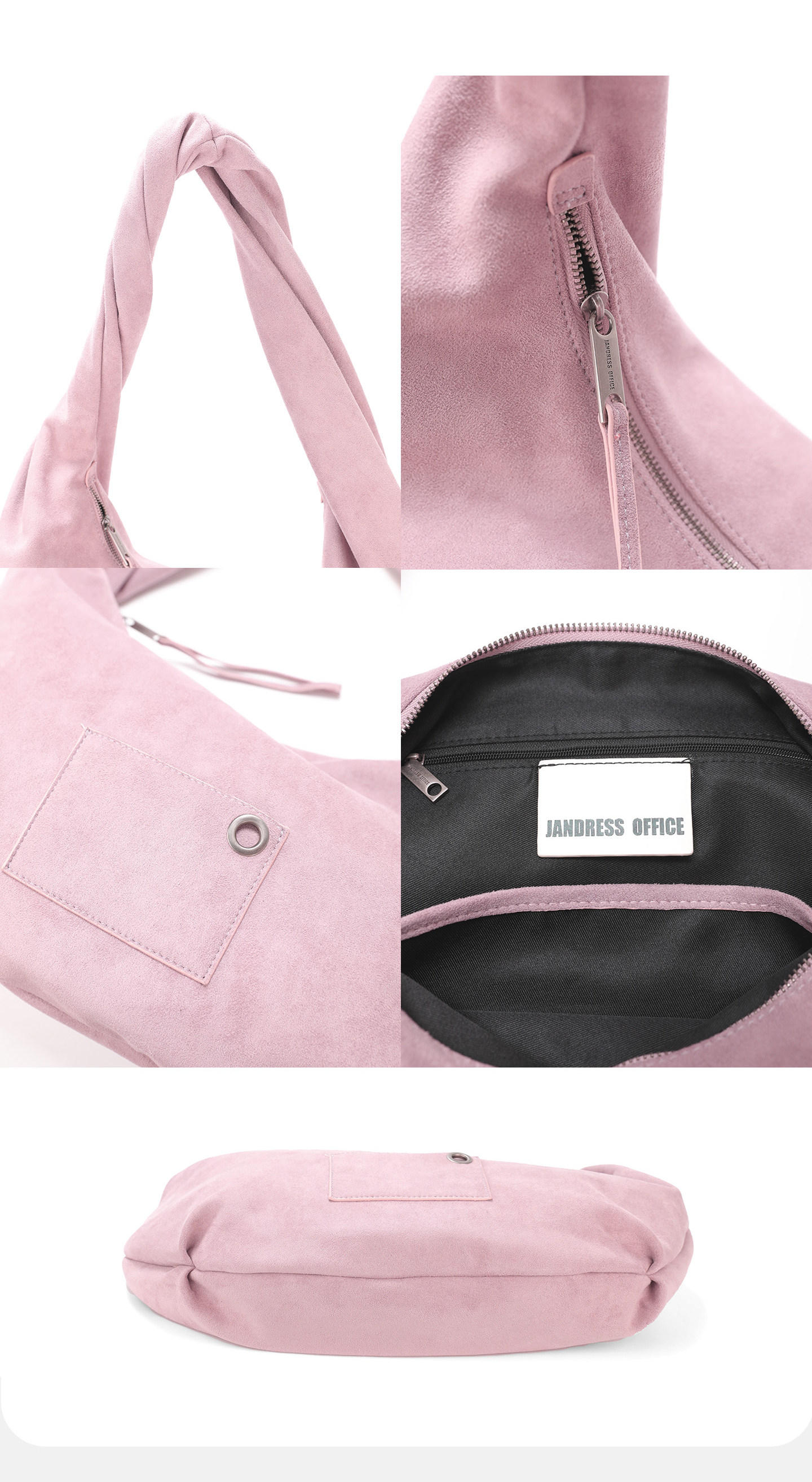 JANDRESS Mochi Pink Faux Leather Zip-Top Underarm Bag