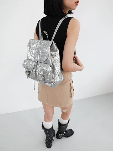 Jane /Original Laoseles складки, текстура, серебряный рюкзак, много карманного накачки рюкзак