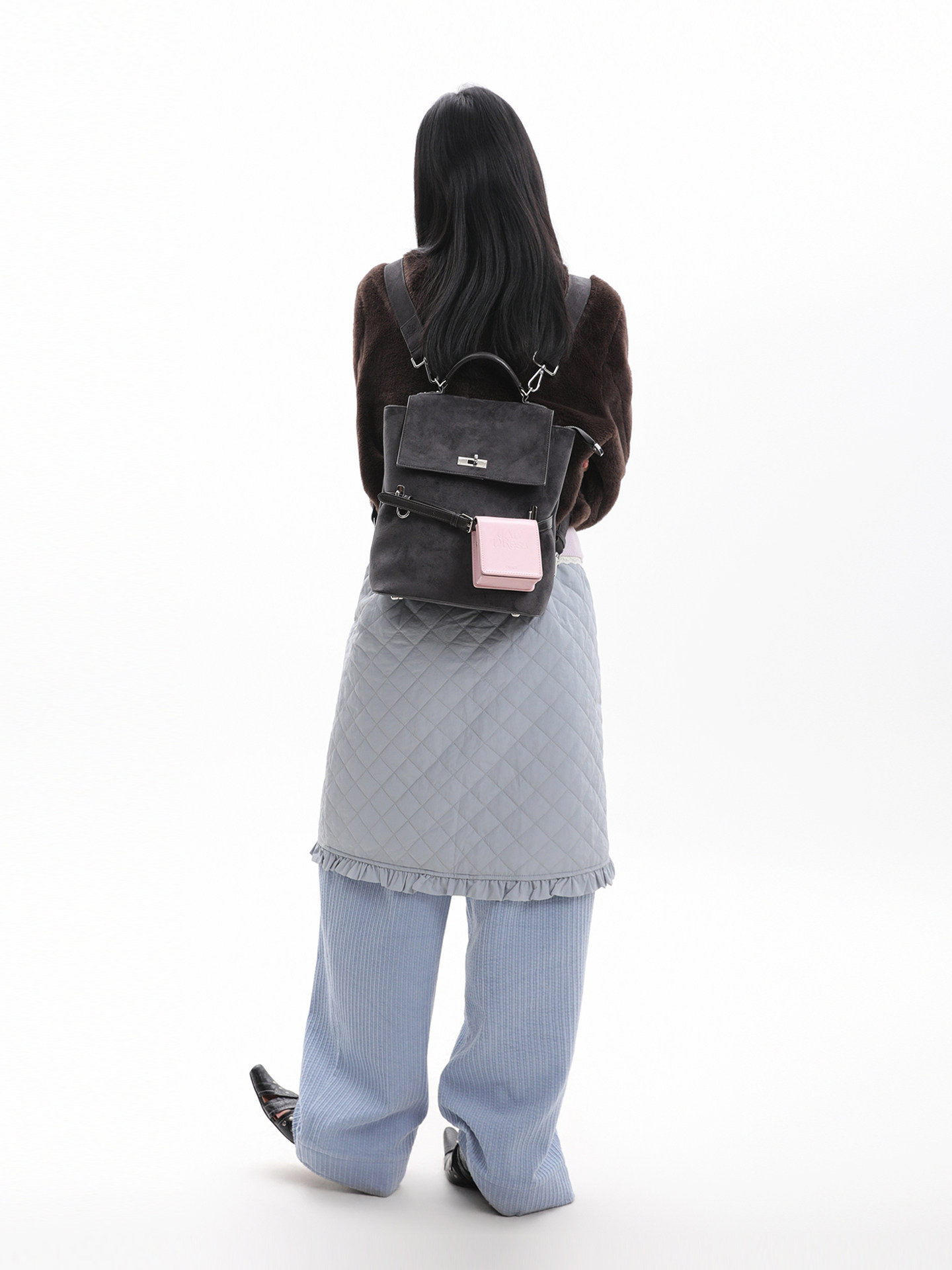 JANDRESS Faux Leather Color-Block Crossbody Backpack