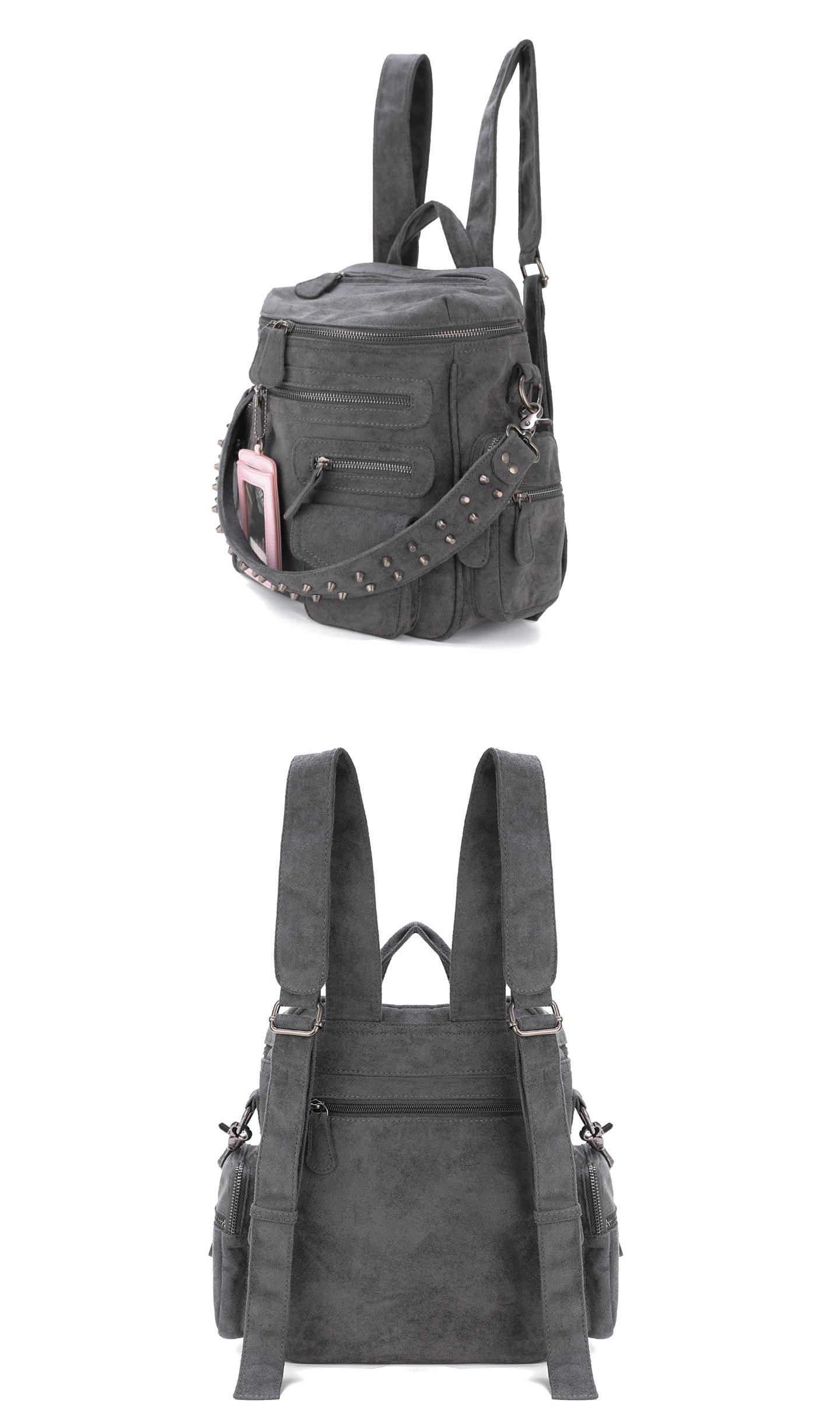JANDRESS Blue-Grey Studded Multi-Pocket Backpack