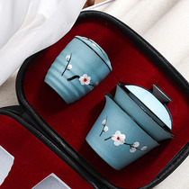 Purple sand outdoor car tea set small go out convenient carrying kung fu cover Bowl travel bag hand painted fast guest Cup