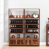 New Chinese Solid Wood Red Wine Shelf Shelve Home Living Room Show Shelf Restaurant Swing Piece Rack Ground Wine Cabinet