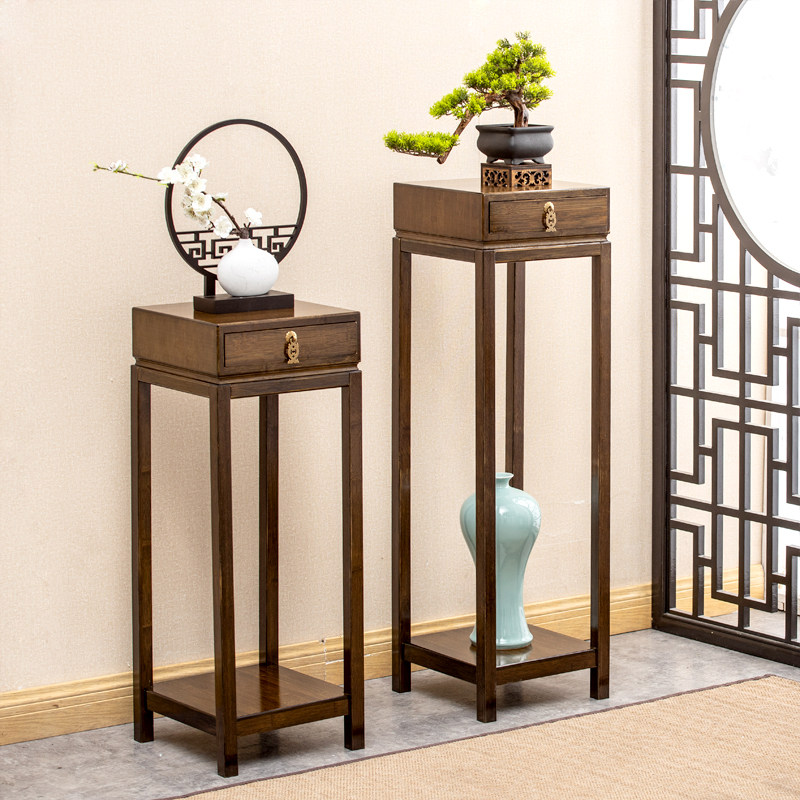 New Chinese solid wood flower shelf Zen meaning high and low shelf Living room Home innate Composition Modern Chinese Decorative Potted Flower Racks
