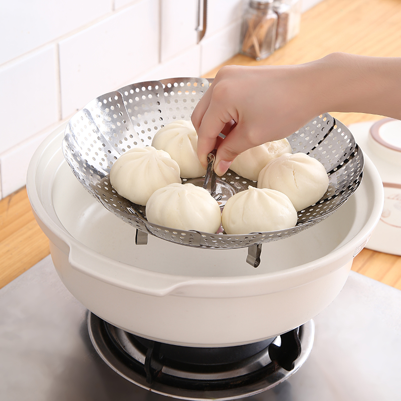 Creative Stainless Steel Grate Telescopic Steam Cage Home Steam Cage Small Steam Cage Bag Multifunction Folding Steam Tray Steaming Rack