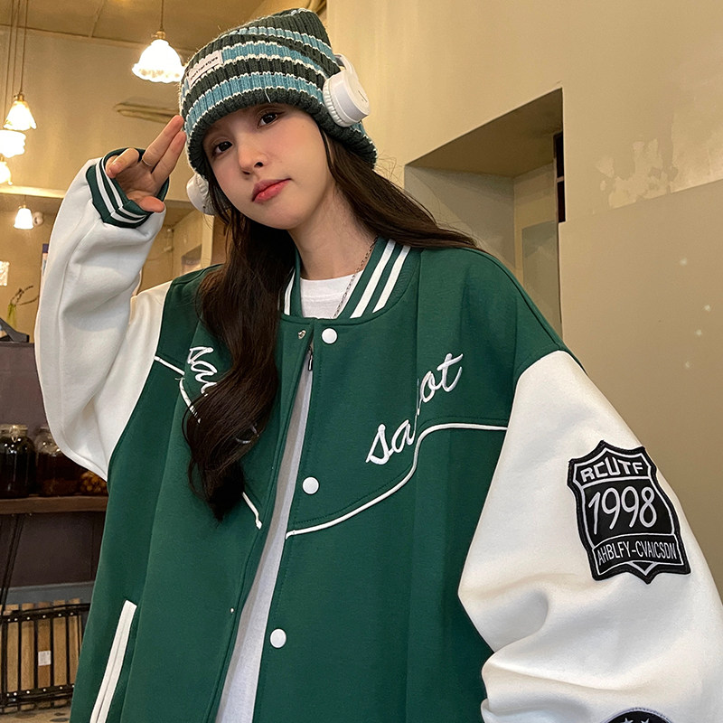 Large size BASEBALL SUIT WOMAN SPRING AUTUMN NEW 200 CATTY SISTER DESIGN SENSATION SMALL CROWD STREET JACKET LONG SLEEVE CARDIGAN WAVE