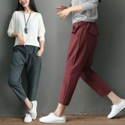 Mùa thu và mùa đông quần mới của phụ nữ kích thước lớn cotton lỏng và vải lanh chà quần harem quần thoải mái hoang dã