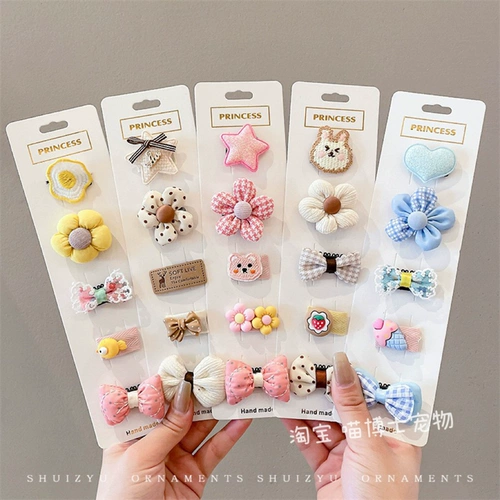 Pet Harepin Dog Dog BB клип плюшевые аксессуары для волос кошачья голова головы цветок запланированный летний клип Bomei Bow Hair Card 5 штук