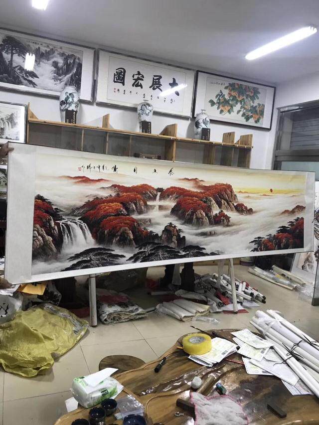 Taishan Sunrise Hongyun Dangtou Chinese Painting Painting Rising Sun Dongsheng Landscape Painting Feng Shui Painting Red Landscape Living Room Decoration Painting