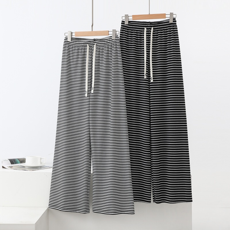 Derong Striped Pajama Pants for Women, Autumn and Winter, Fleece-Lined, Warm, Loose, Plus-Size Casual Pants, Wide-Leg Pants, Suitable for Wearing Outside, Home Pants