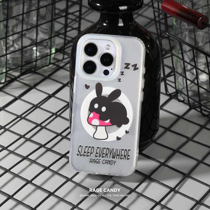 Rampage Honey Original Illustration Mushroom Sleeping Rabbit Iphone16Promax Phone Case Full Coverage Anti-Fall Protective Case Lightweight Matte Texture