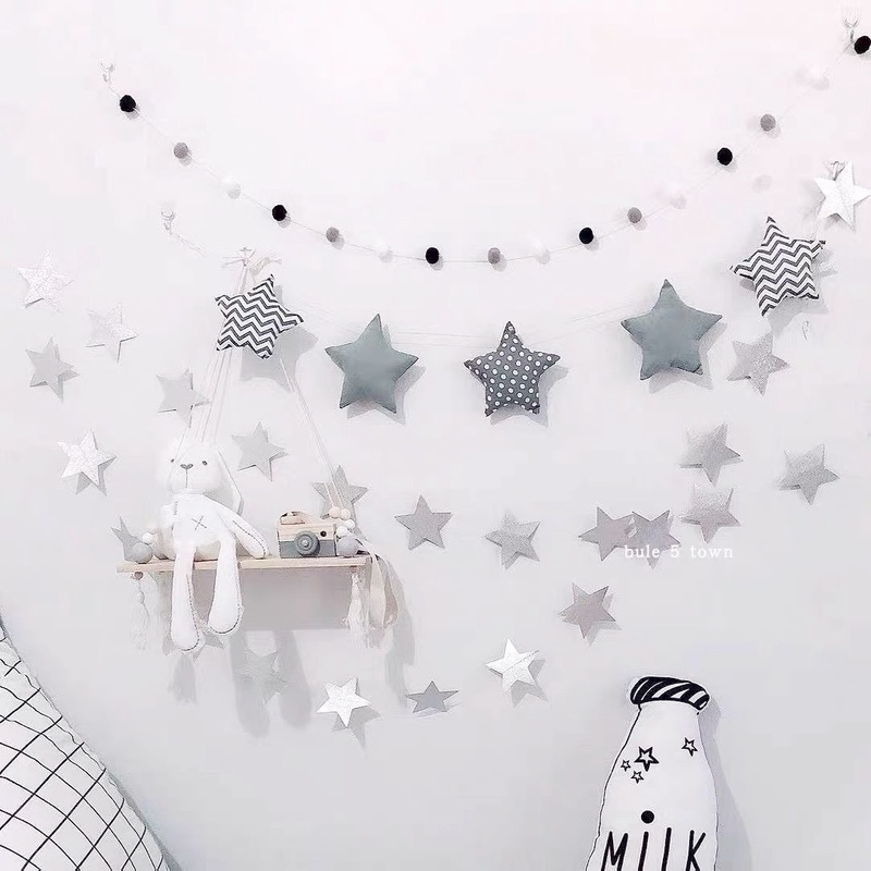 ins Nordic Black and White Star String Fabric Five-Pointed Star Light String Pom-Pom String Set Room Dormitory Decoration Wall Decoration ins Nordic Black and White Star String Fabric Five-Pointed Star Light String Pom-Pom String Set Room Dormitory Decoration Wall Decoration