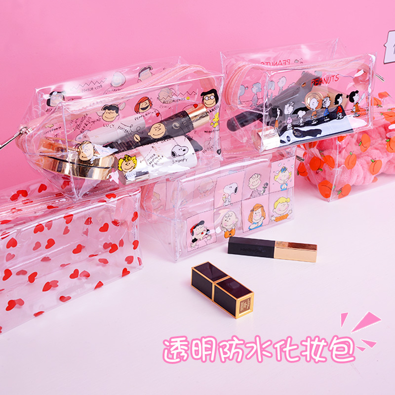 Noro Love Teenage Girl Hearts Transparent Waterproof Makeup Bag Cute Cartoon Cosmetics Cashier Bag Portable Large Capacity