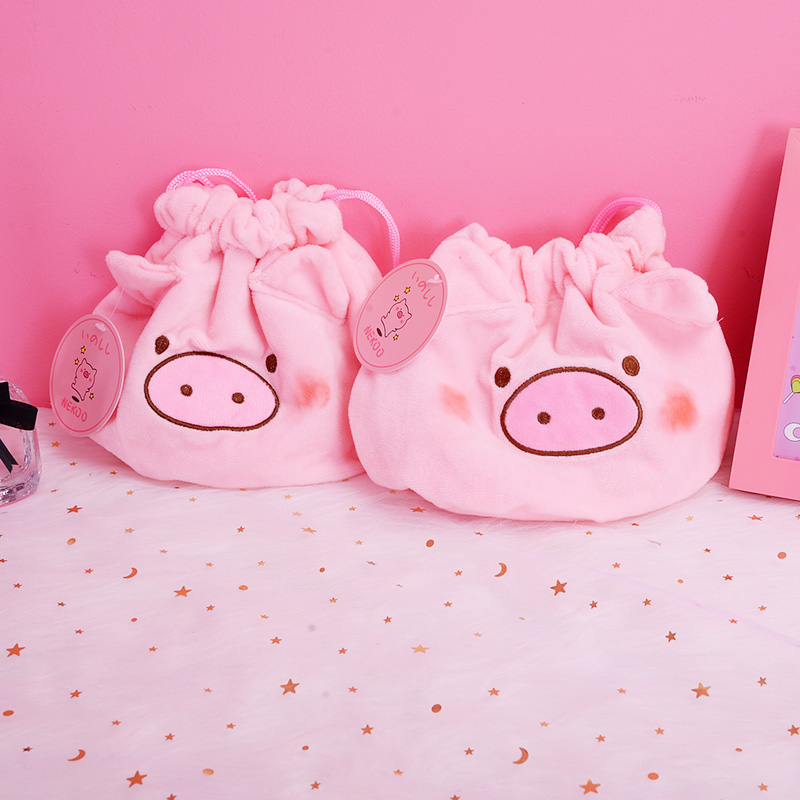 Cute Plush Small Pig Nose Bunch Pocket Powder Girl Drawing Rope Cashier Bag Pendant Zero Wallet Portable Makeup Bag