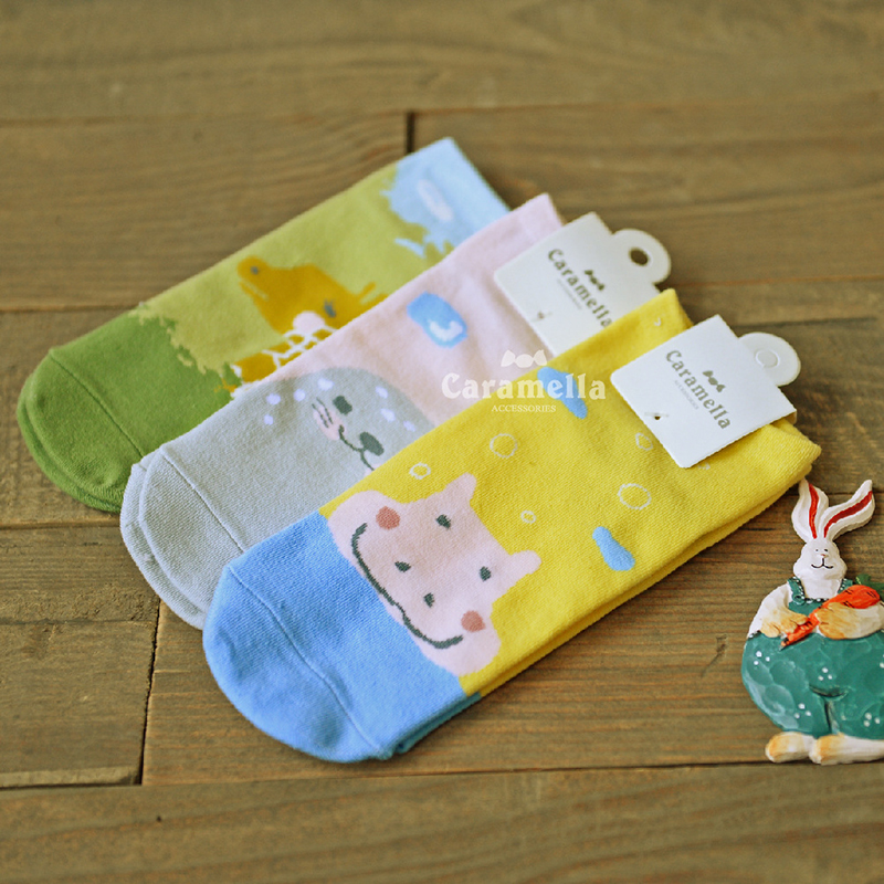 6 Double Caramella Day Department Cute Cartoon Animal Socks Pure Handmade Cotton Socks Female Short Socks Invisible Socks Parenting Socks