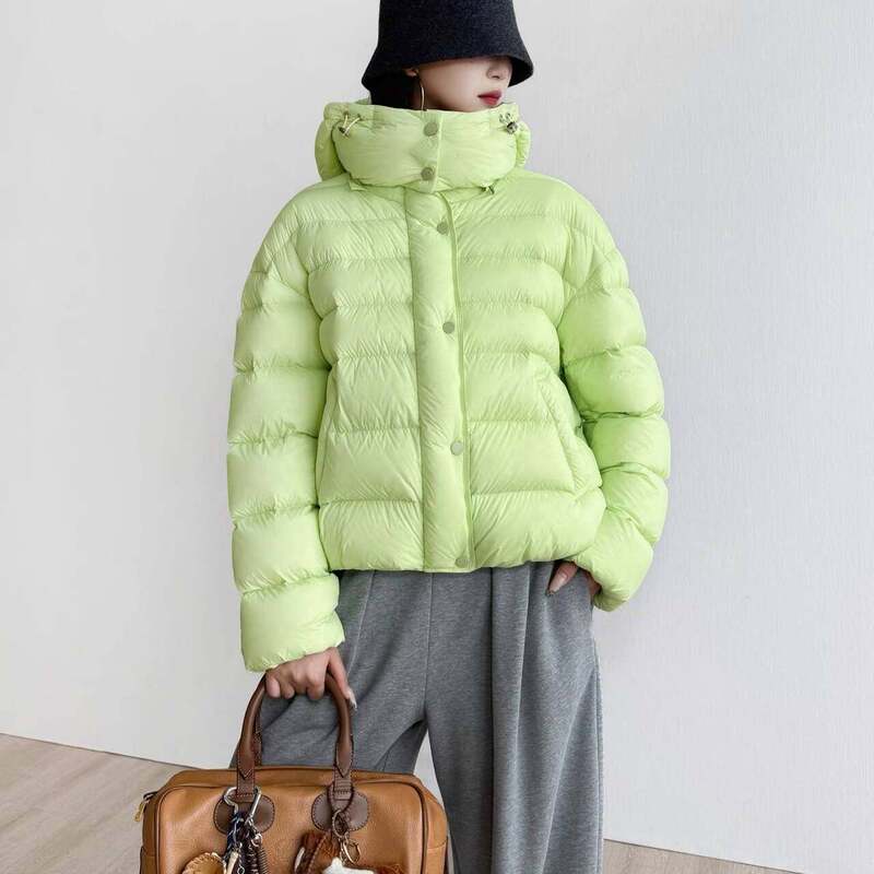 Nancycavally Exclusive High-End White Goose down Light Outdoor Light Mist Clear Tone Magnetic Buckle down Jacket