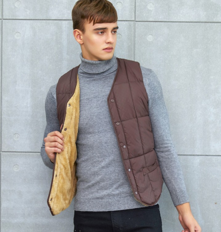 Mùa đông thanh niên áo len cotton nam cộng với nhung dày tự canh mặc áo vest ấm áp vai trung niên áo ba lỗ nam form rộng