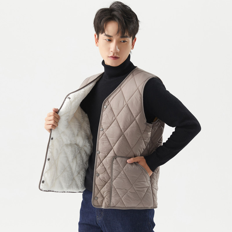 Men's down cotton waistcoat Chia Winter Plus Suede Thickened Warm Vest Student Teen Wear Mid Aged Dad Kan Shoulder-Taobao