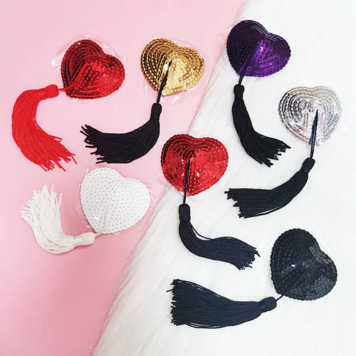 Сексуальные наклейки на соски, блестки для ногтей в форме сердца с кисточками, европейский стиль