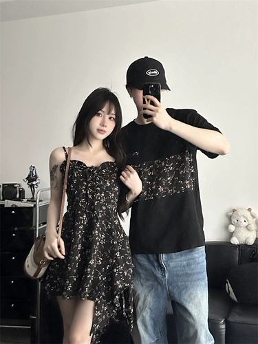 Летняя парная одежда для влюбленных, юбка, футболка, платье, французский стиль