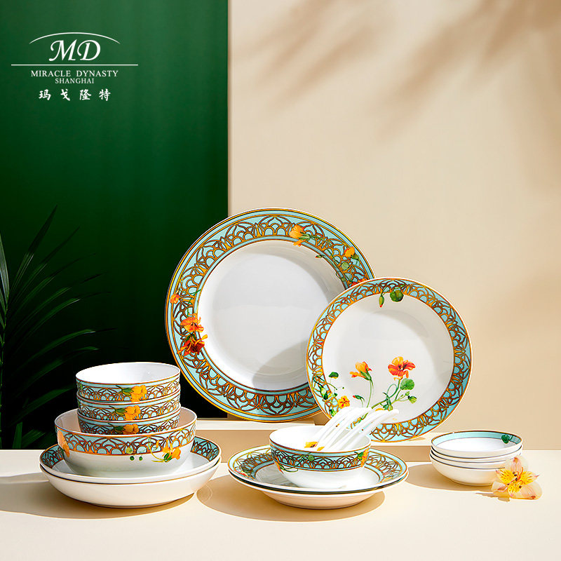 Margolonte tableware bone china Windsor Garden 28 heads 6 servings home retro European bowls and dishes gift box set